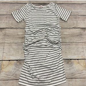 Striped Gray and White maternity Women's Dress medium